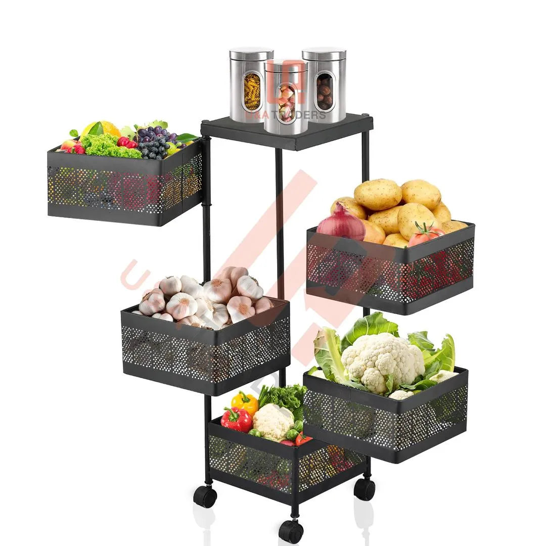 Multi-Level Fruit & Vegetable Storage Cart Black Iron