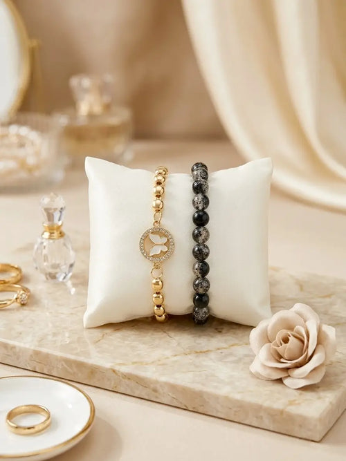2 Pcs Funky Gold Plated Crystal Chain Bracelet