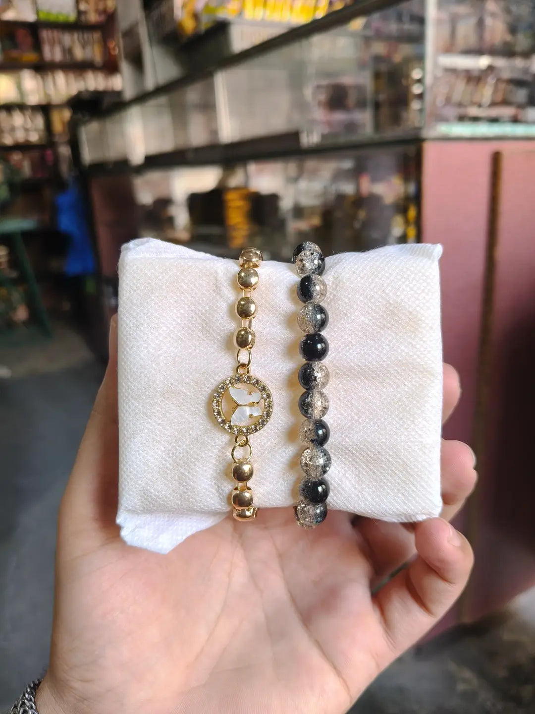 2 Pcs Funky Gold Plated Crystal Chain Bracelet