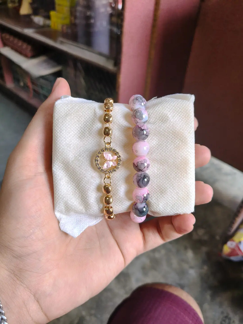 2 Pcs Funky Gold Plated Crystal Chain Bracelet