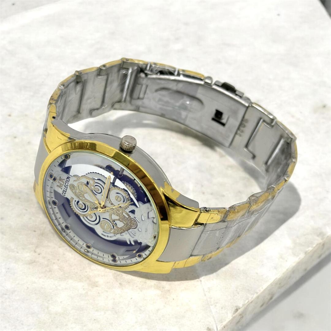 Men's Stainless Steel Watch Gold Silver Chain Strap Transparent Face