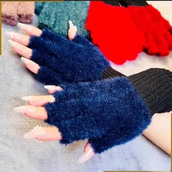 Red Black Fingerless Wool Gloves for Winter