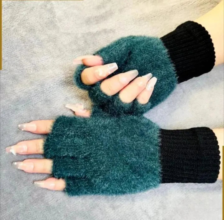 Red Black Fingerless Wool Gloves for Winter