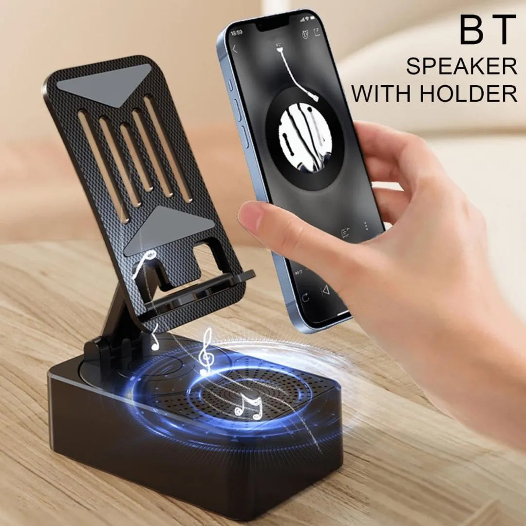 3-in-1 BT Speaker Phone Stand Black Foldable