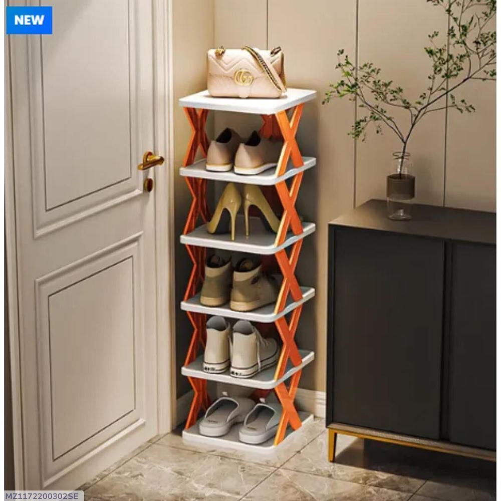Stylish Multi-Level Shoe Rack Orange White ABS Plastic