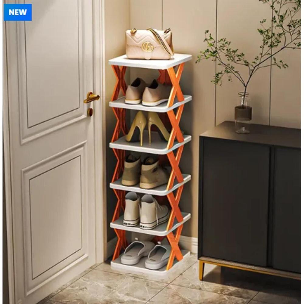 Stylish Multi-Level Shoe Rack Orange White ABS Plastic