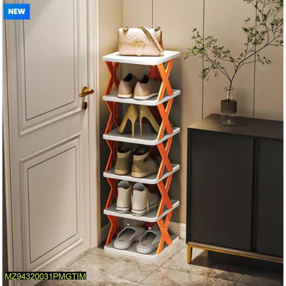 Stylish Multi-Level Shoe Rack Orange White ABS Plastic