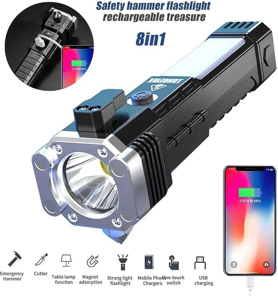 Rechargeable LED Torch Black ABS Hammer Magnet