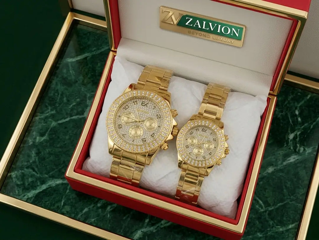 Golden Crystal Roman Dial Couple Watches