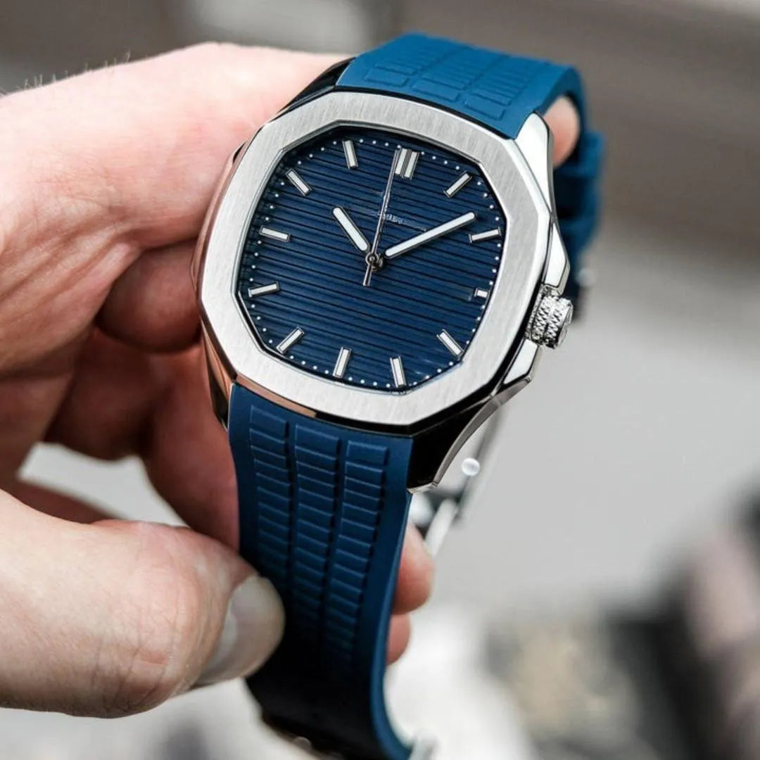 Men's Water Resistant Quartz Watch with Textured Rubber Strap