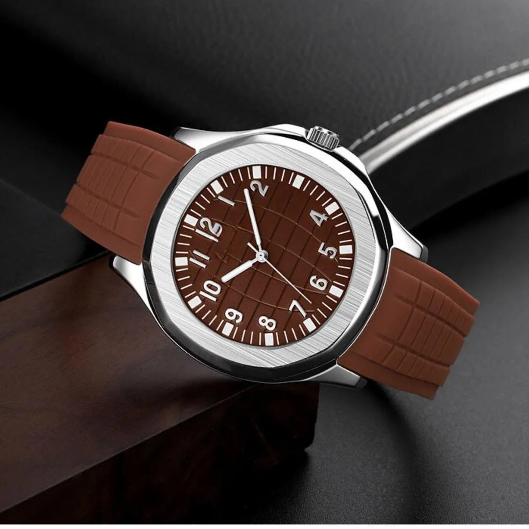 Men's Water Resistant Quartz Watch with Textured Rubber Strap