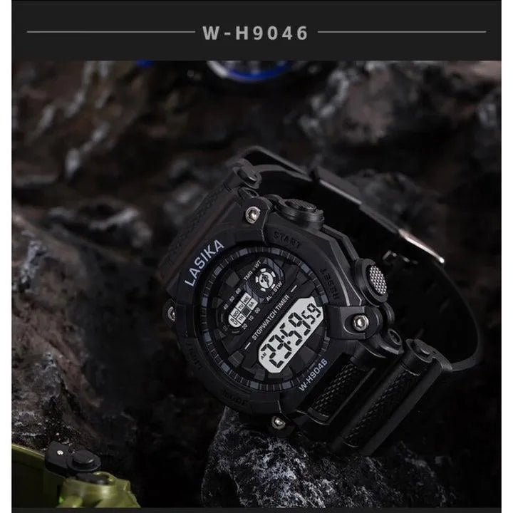 Men's Black Digital Sports Watch Water Resistant
