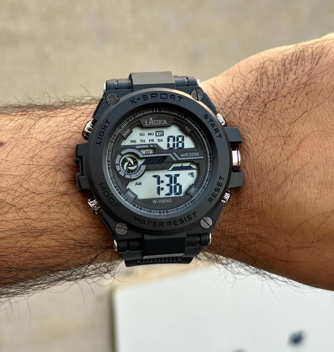 Men's Black Digital Sports Watch Water Resistant