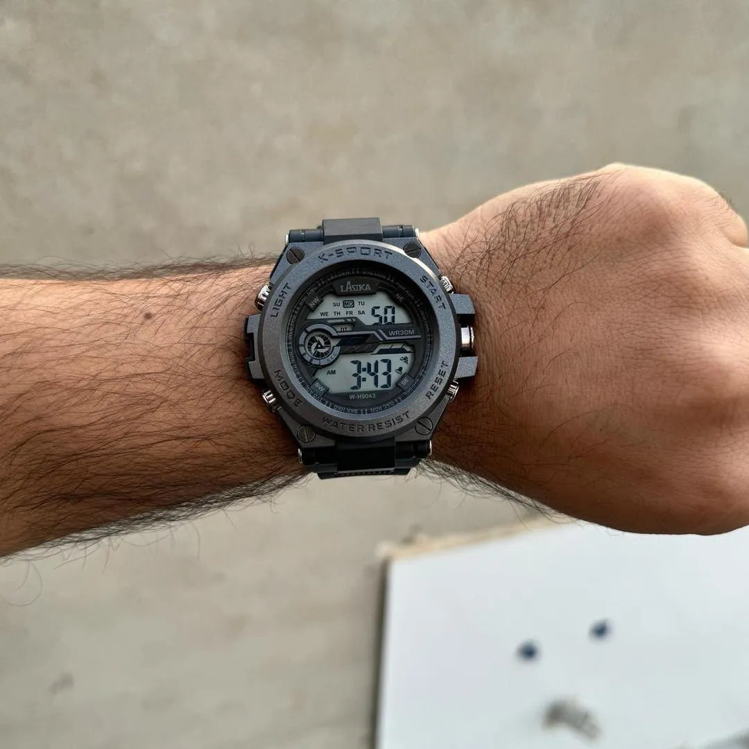 Men's Black Digital Sports Watch Water Resistant