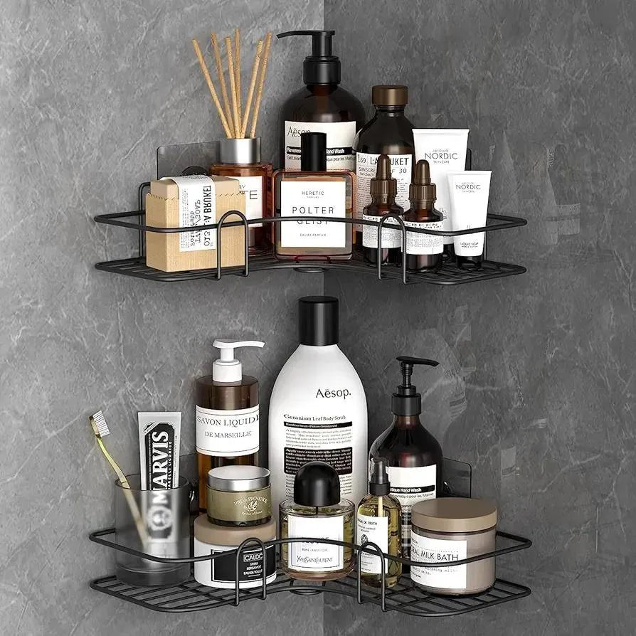 Stainless Steel Corner Bathroom Shelve Black