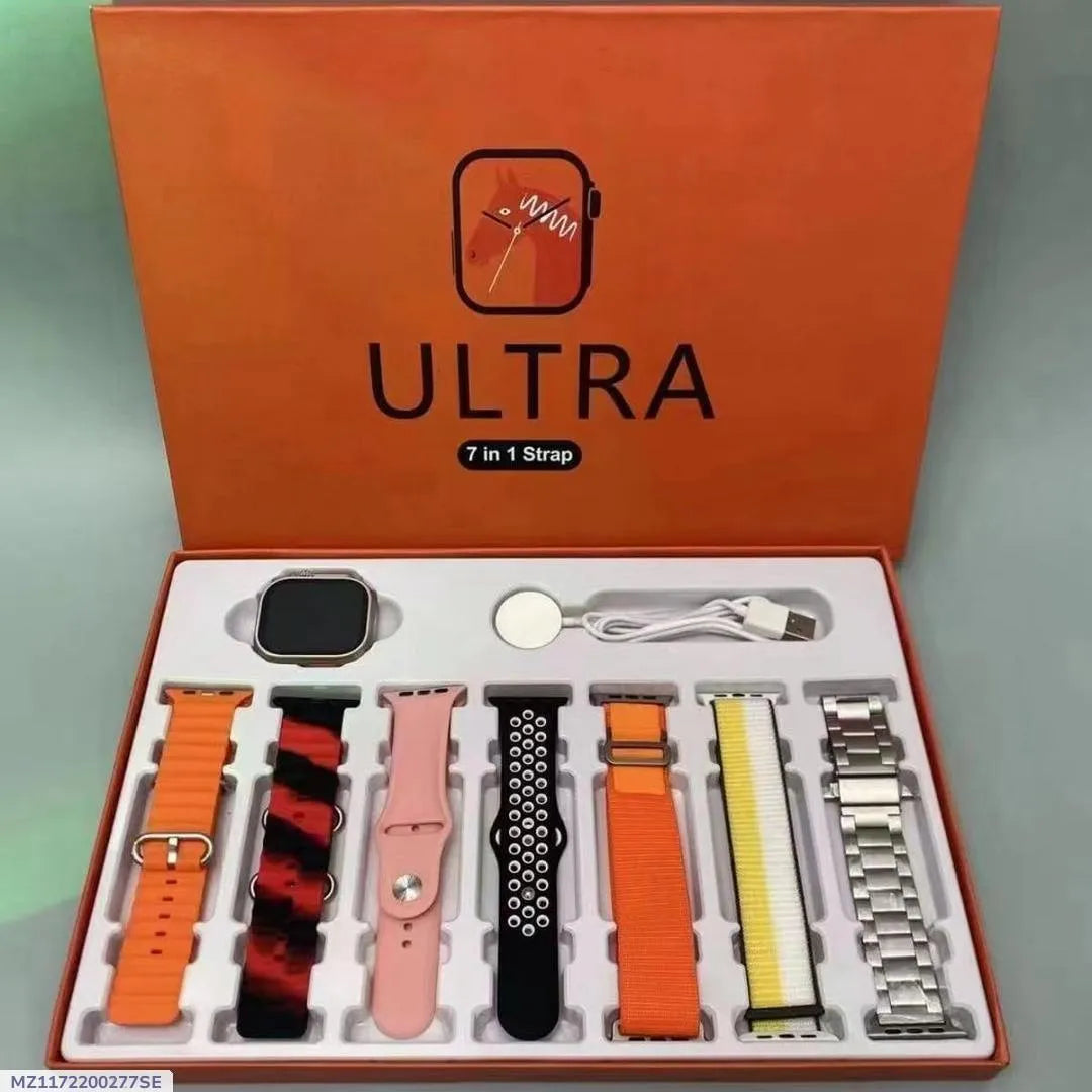 7 in 1 Smart Watch with 7 Straps Multicolor Rechargeable
