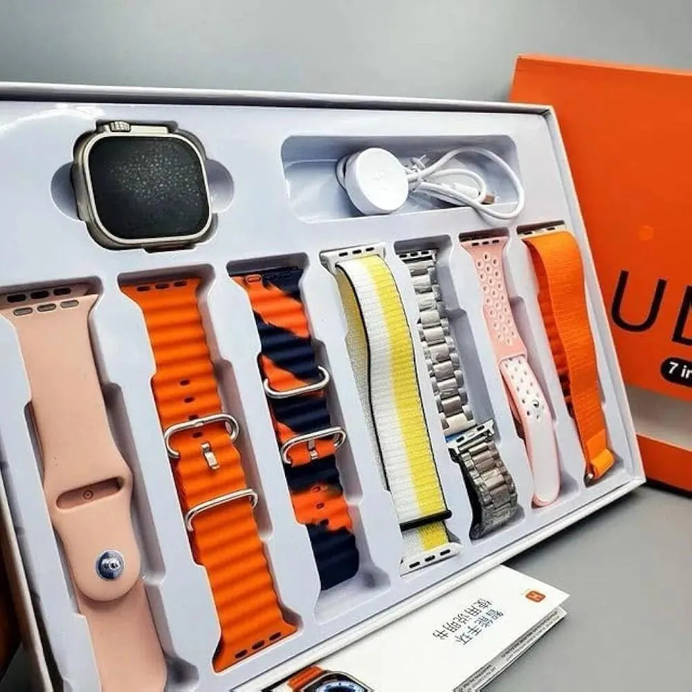 7 in 1 Smart Watch with 7 Straps Multicolor Rechargeable