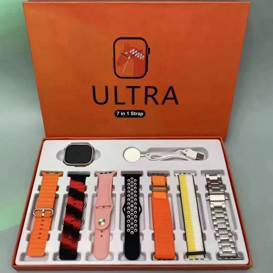 7 in 1 Smart Watch with 7 Straps Multicolor Rechargeable