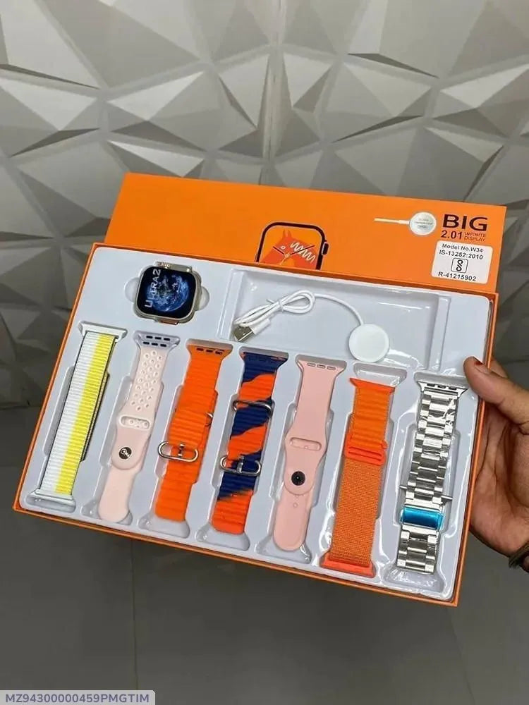 7 in 1 Smart Watch with 7 Straps Multicolor Rechargeable