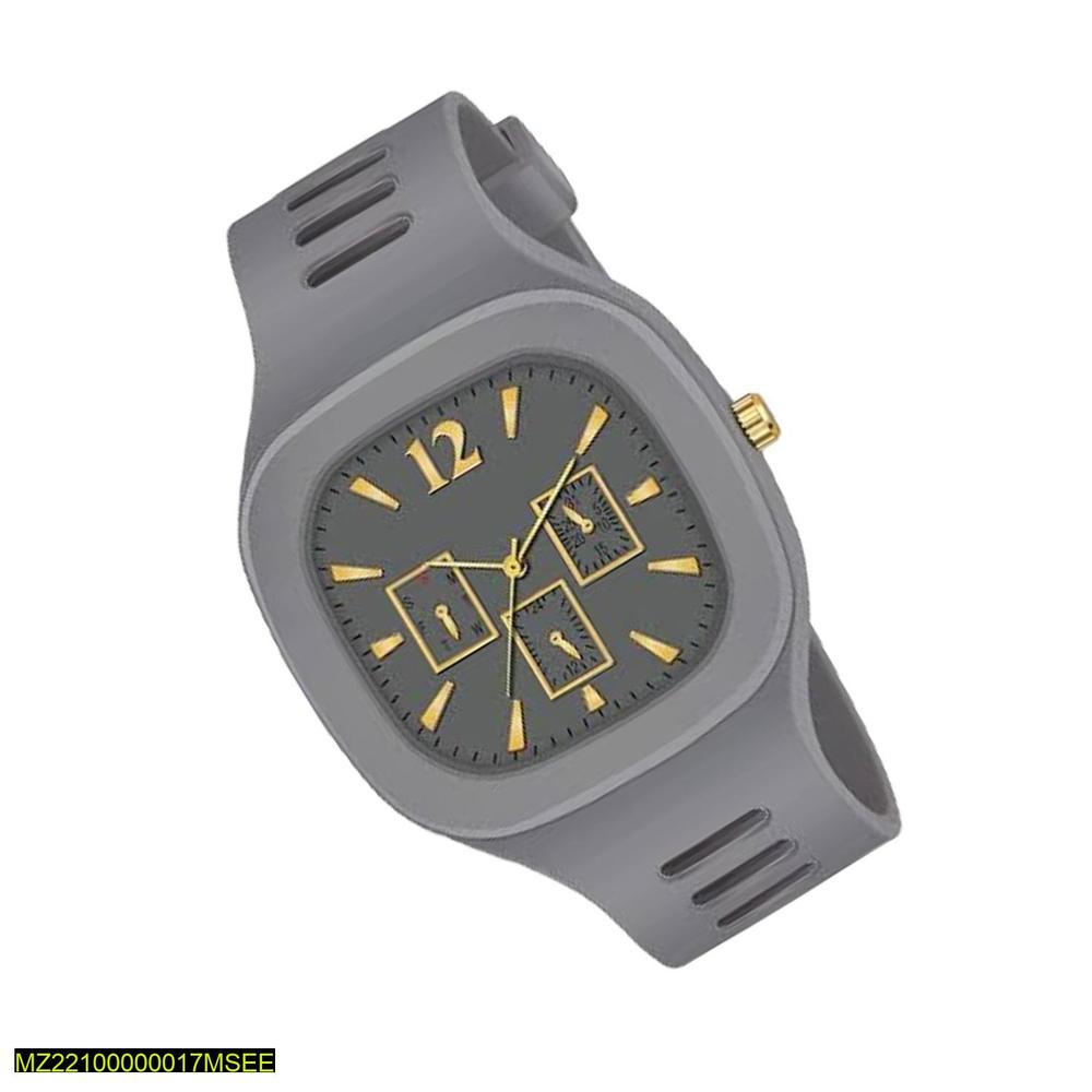 Men's Modern Grey Silicone Watch with Gold Dial & 3cm Band