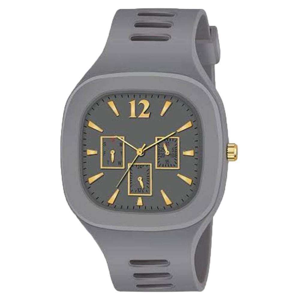 Men's Modern Grey Silicone Watch with Gold Dial & 3cm Band
