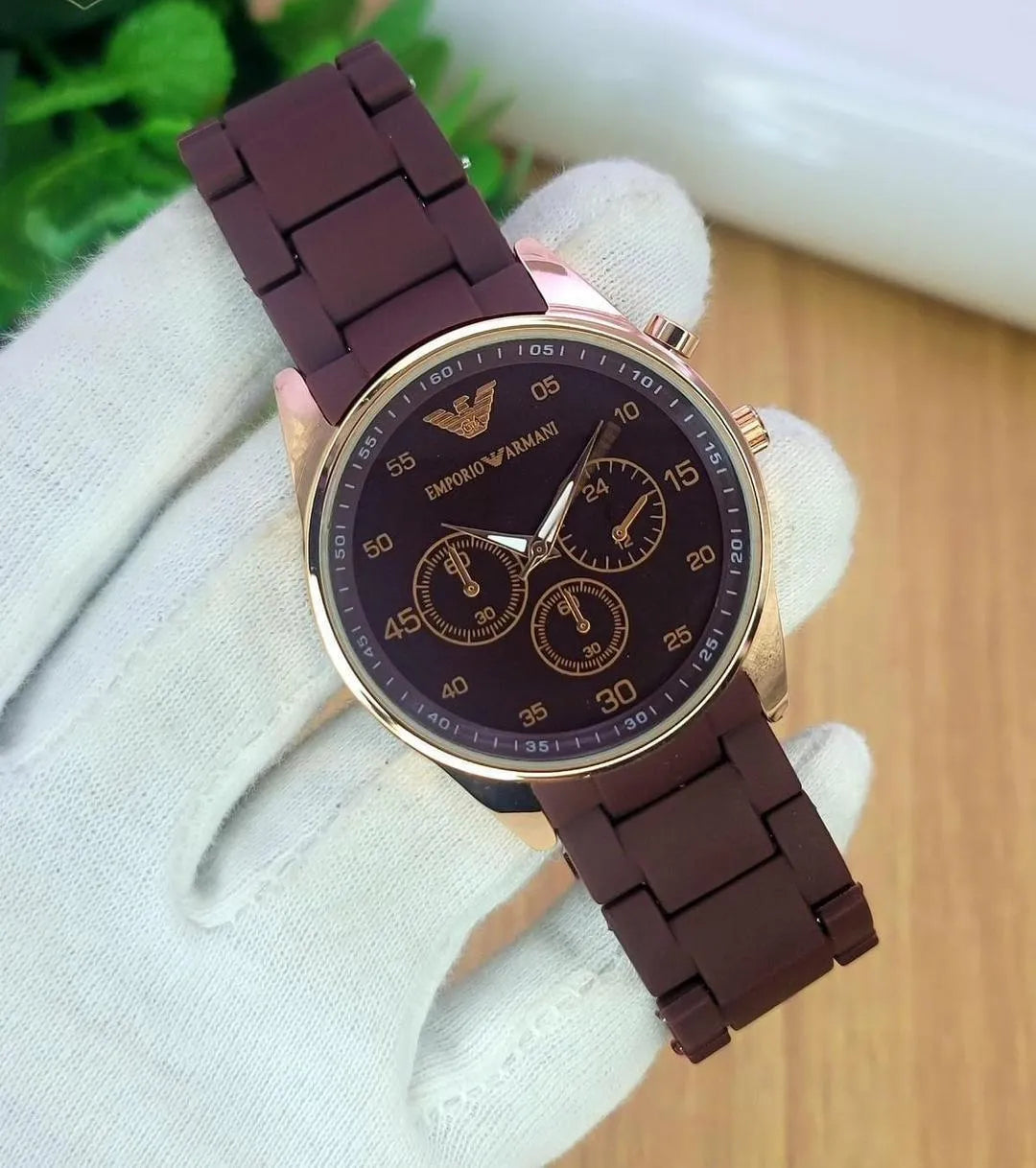 Men's Rose Gold Chronograph Watch Black Carbon Strap