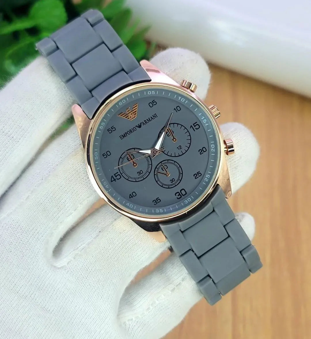 Men's Rose Gold Chronograph Watch Black Carbon Strap