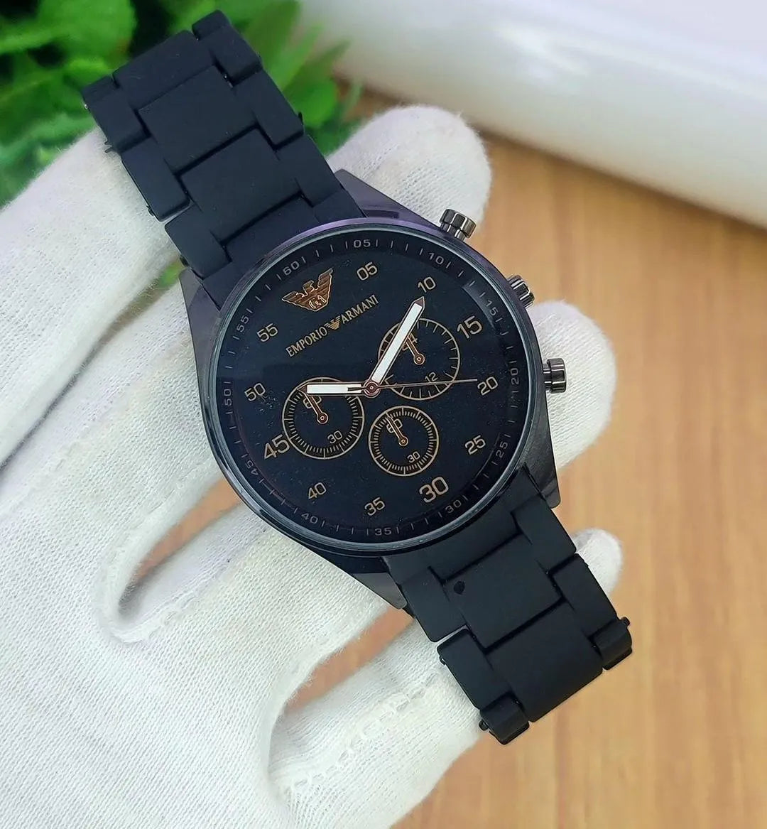 Men's Rose Gold Chronograph Watch Black Carbon Strap