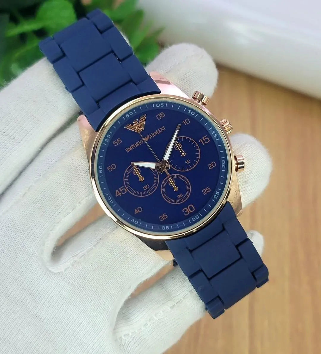 Men's Rose Gold Chronograph Watch Black Carbon Strap