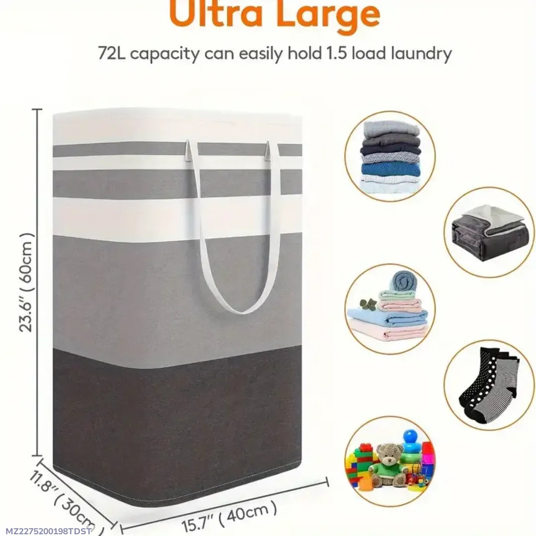 Ultra Large Cloth Laundry Basket 72L Capacity Multicolor