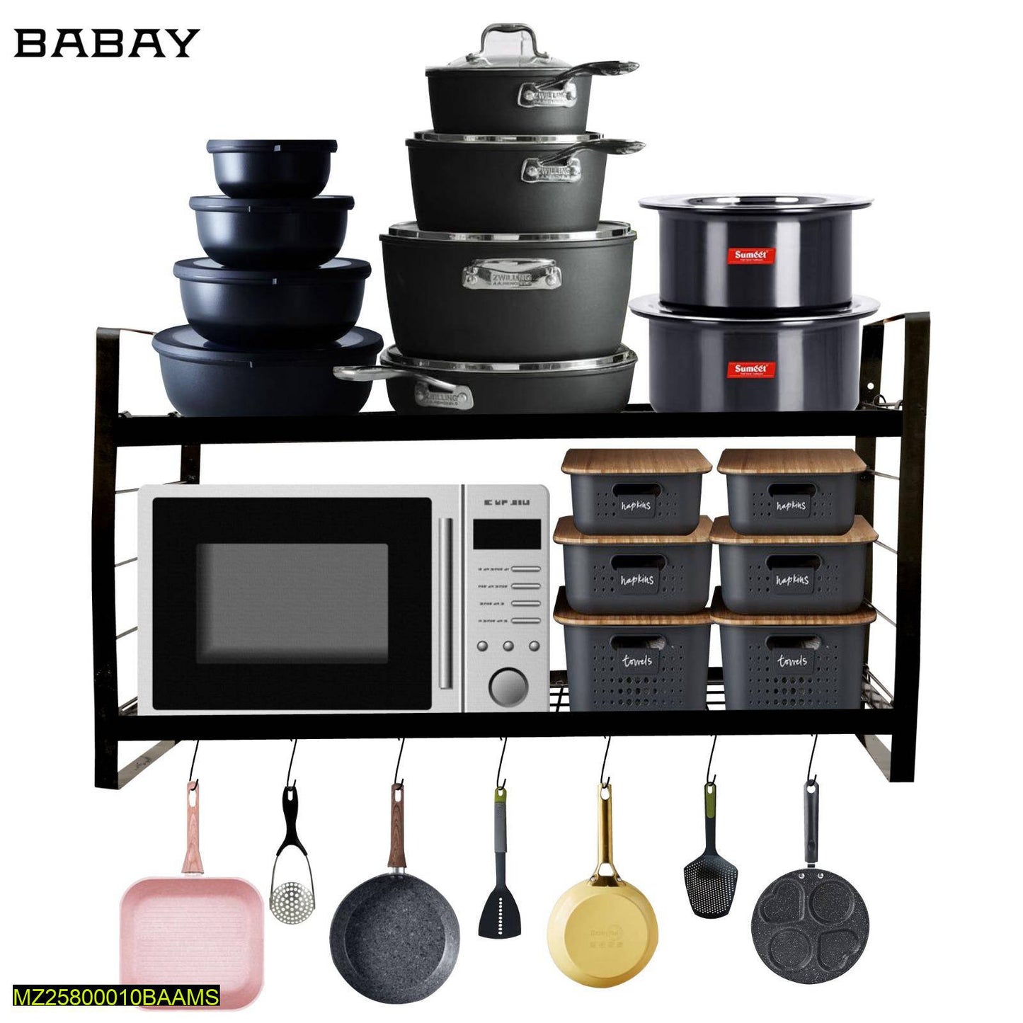 Wall-Mounted Kitchen Organizer Black Metal Two-Tier