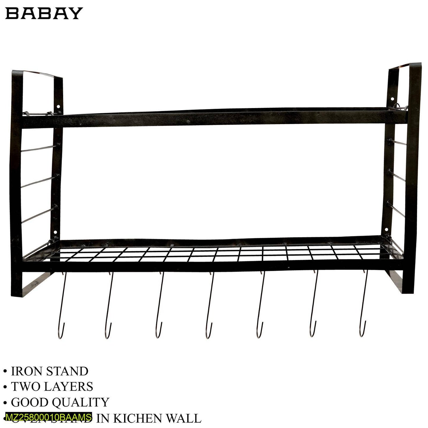 Wall-Mounted Kitchen Organizer Black Metal Two-Tier