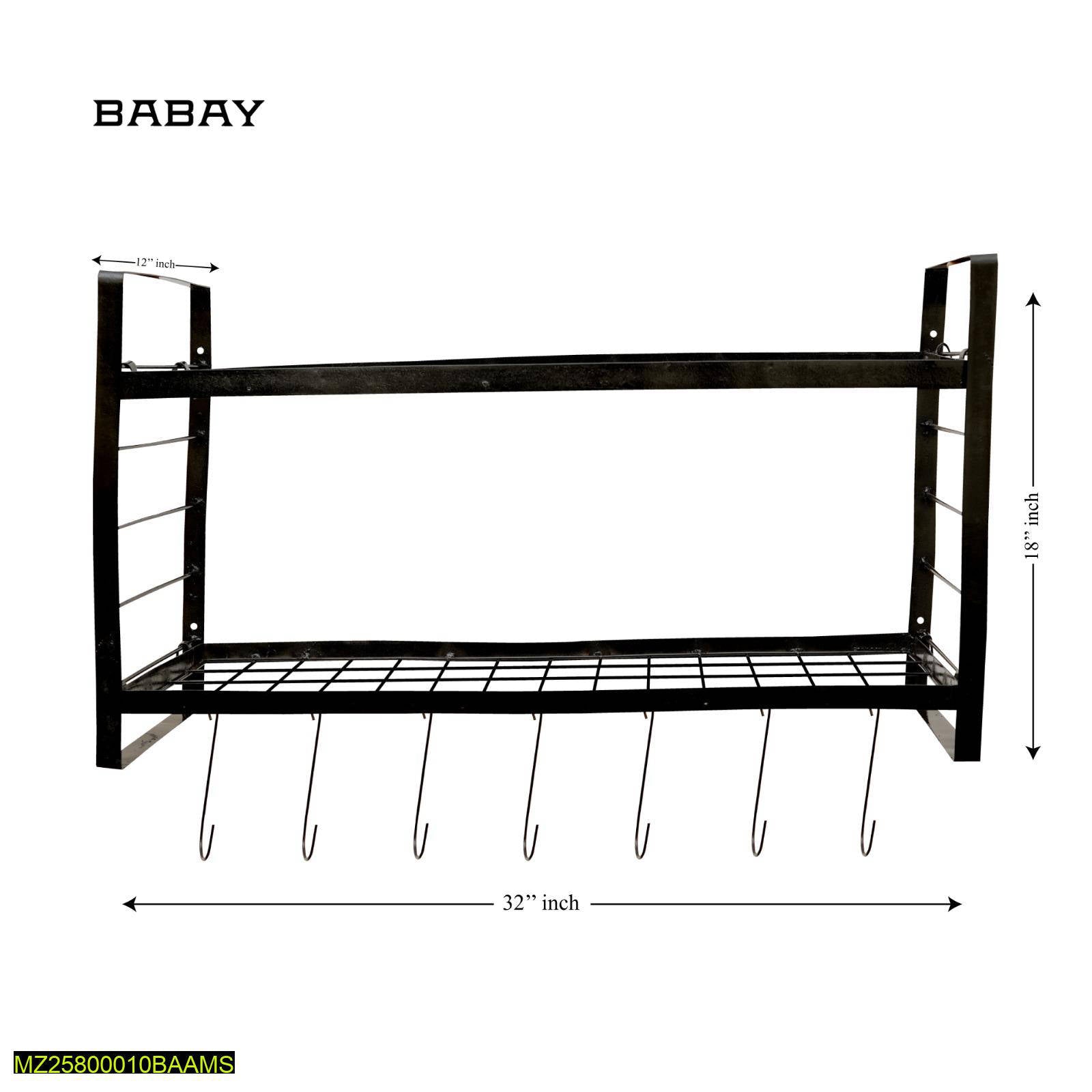 Wall-Mounted Kitchen Organizer Black Metal Two-Tier