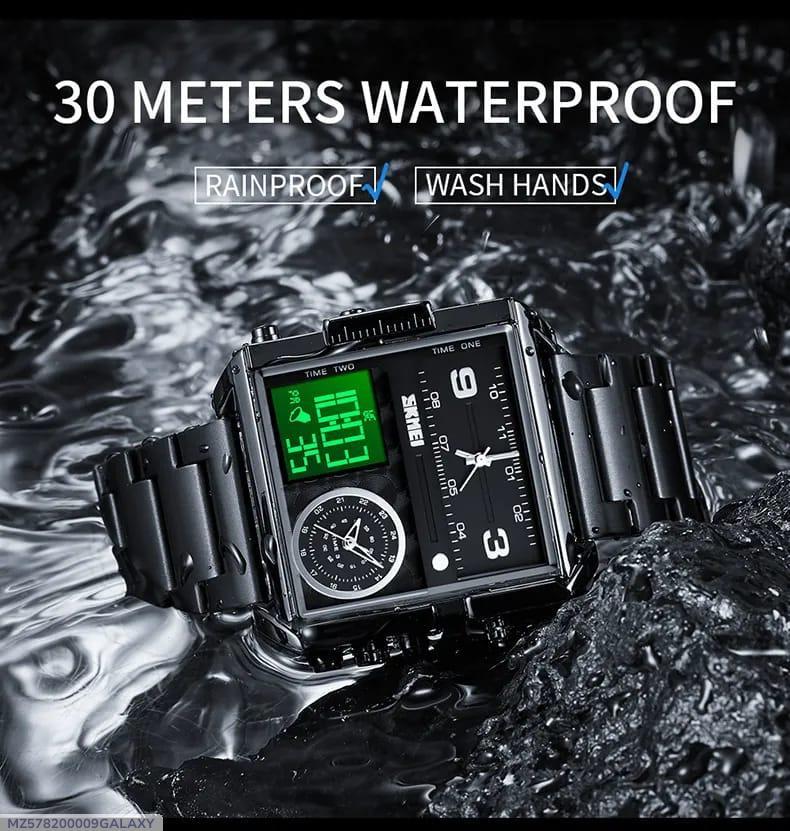 30m Waterproof Square Watch with Digital Display