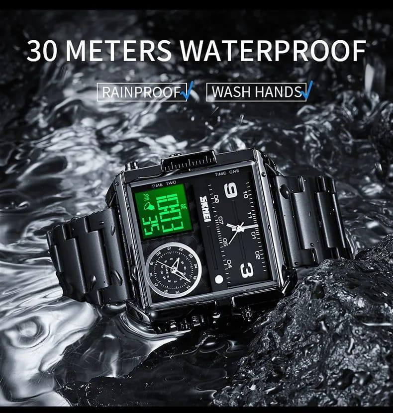 30m Waterproof Square Watch with Digital Display