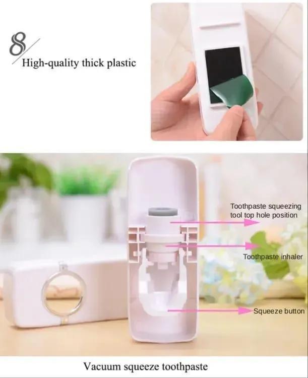 Touch-Free Toothpaste Dispenser with Wall Brush Holder Silver ABS