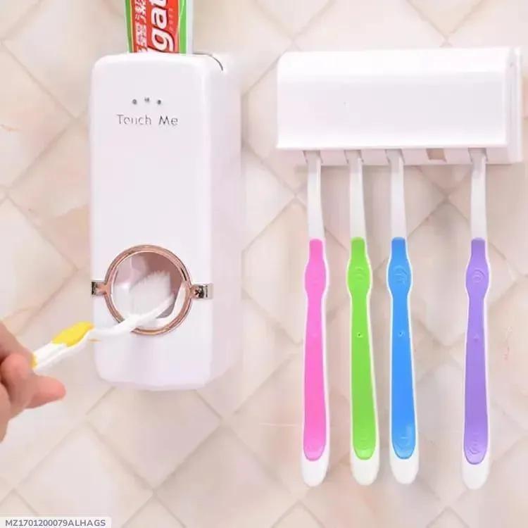 Touch-Free Toothpaste Dispenser with Wall Brush Holder Silver ABS