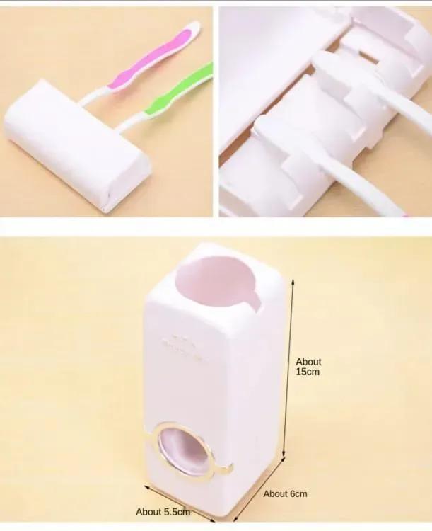 Touch-Free Toothpaste Dispenser with Wall Brush Holder Silver ABS